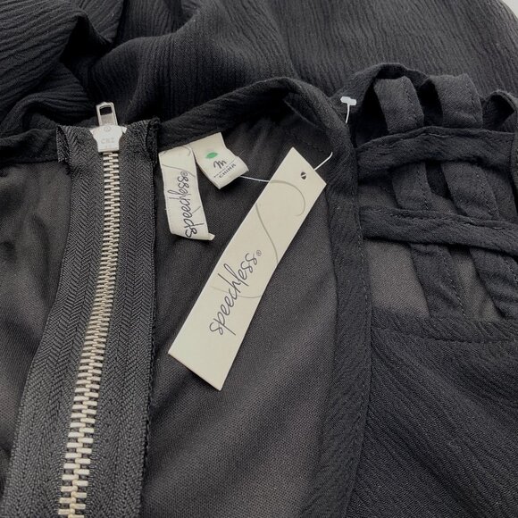 Speechless Sleeveless Lined Exposed Back Zip Black Strappy Shoulders Dress M NWT - Picture 5 of 8